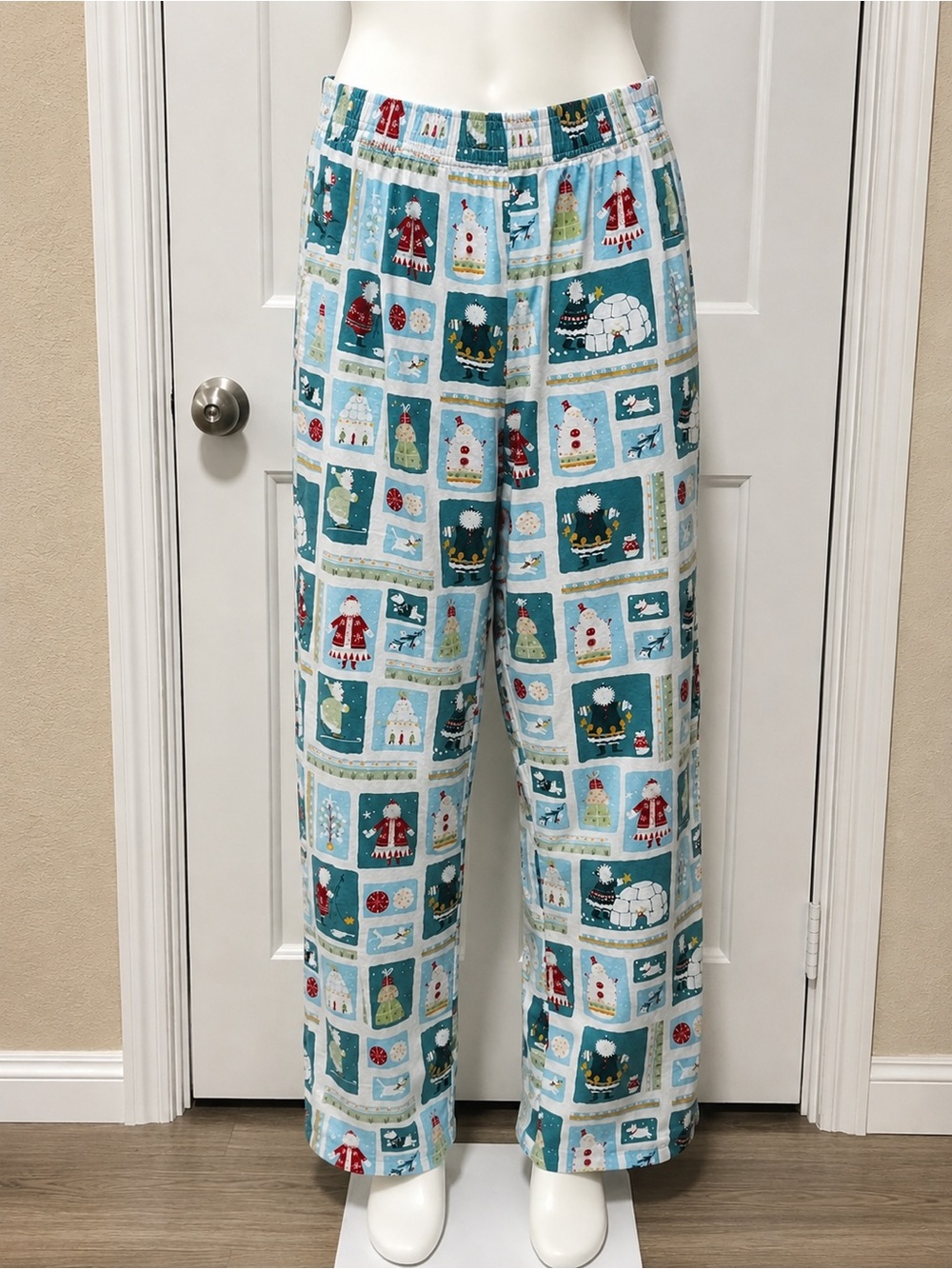 Lands’ End Christmas Pajama Pants Holiday Winter Retro Santa Snowman Unisex